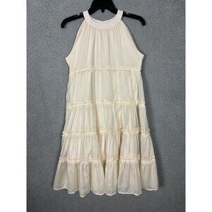Girls Ivory Sleeveless Dress Halter Neck Off Shoulder Ruffled Hem Beige 12Y NWOT
